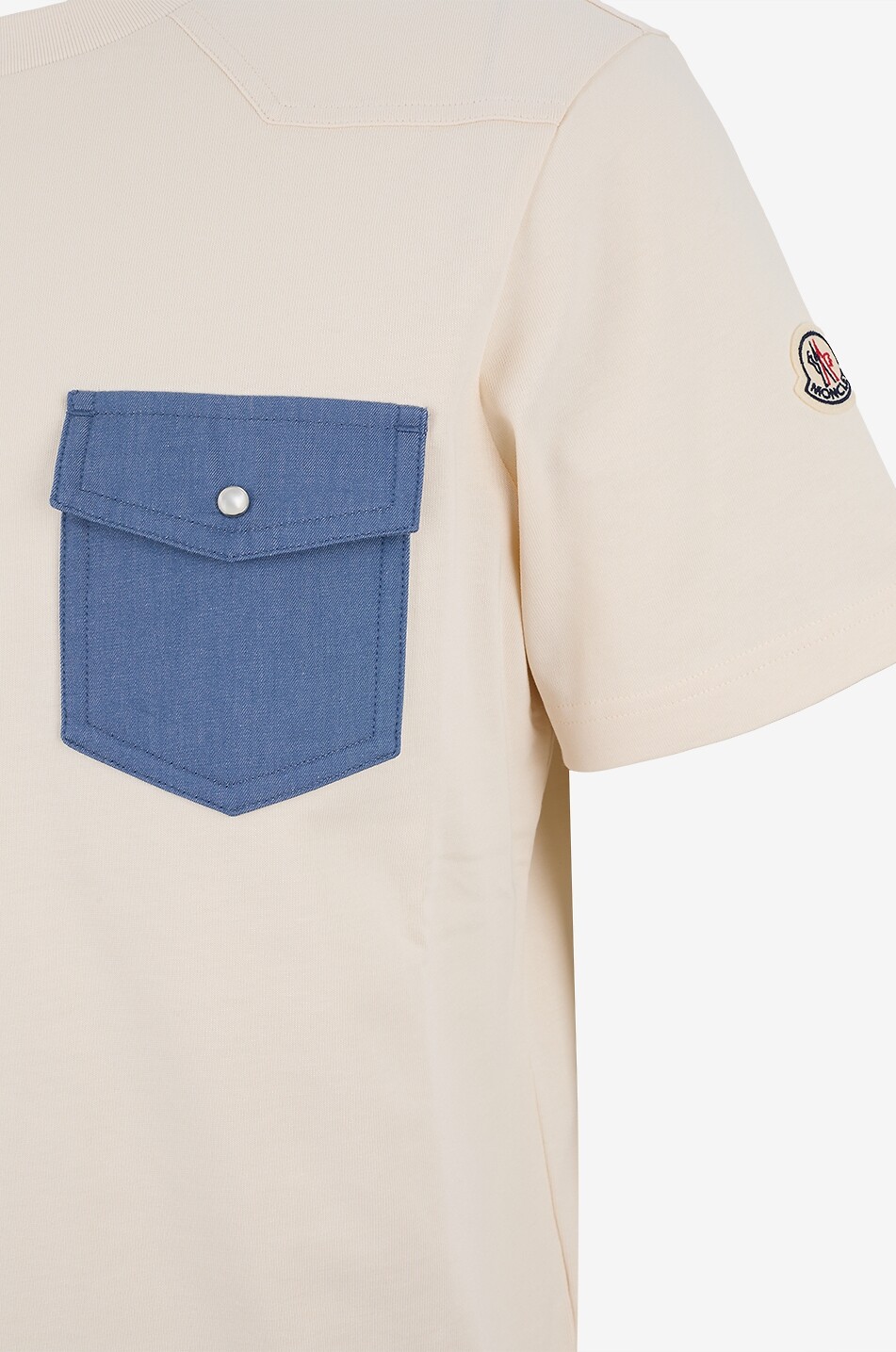 MONCLER Kurzarm-Jersey-T-Shirt mit aufgesetzte Denim-Tasche Herren WEISS 3
