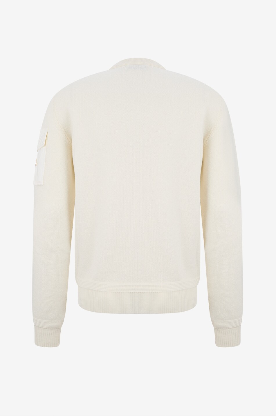 MONCLER Pull à col rond en laine vierge à poche cargo en nylon sur la manche Homme BLANC 2
