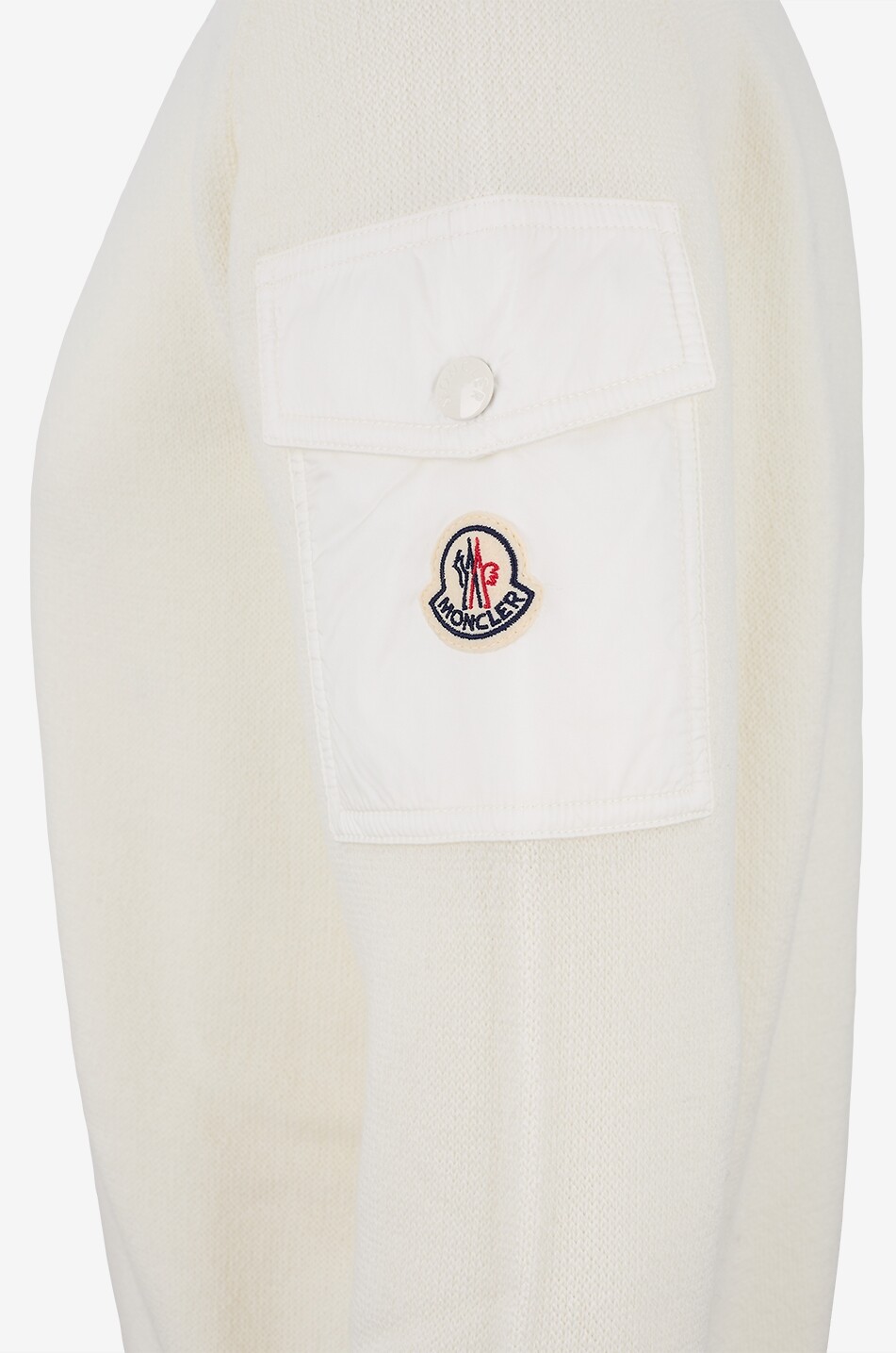 MONCLER Pull à col rond en laine vierge à poche cargo en nylon sur la manche Homme BLANC 3