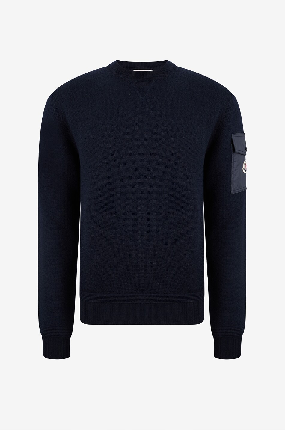 Pull à col rond en laine vierge à poche cargo en nylon sur la manche