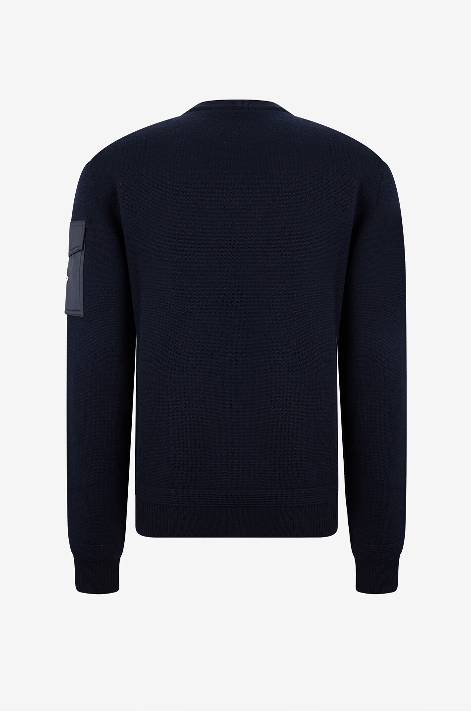MONCLER Pull à col rond en laine vierge à poche cargo en nylon sur la manche Homme BLEU FONCE 2