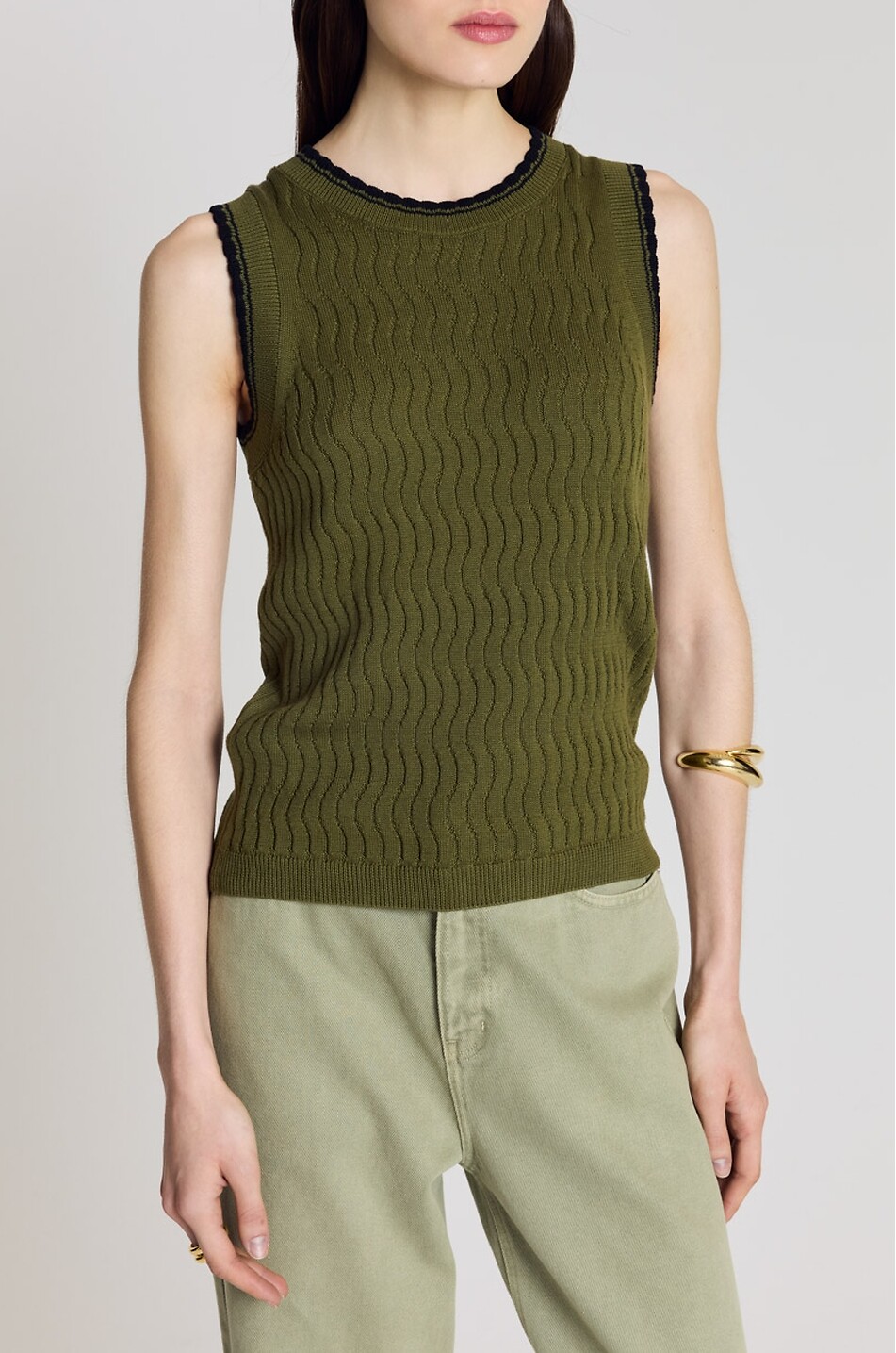 BALZAC PARIS Top sans manches en maille de coton bio ondulée Kahny Femme VERT 3