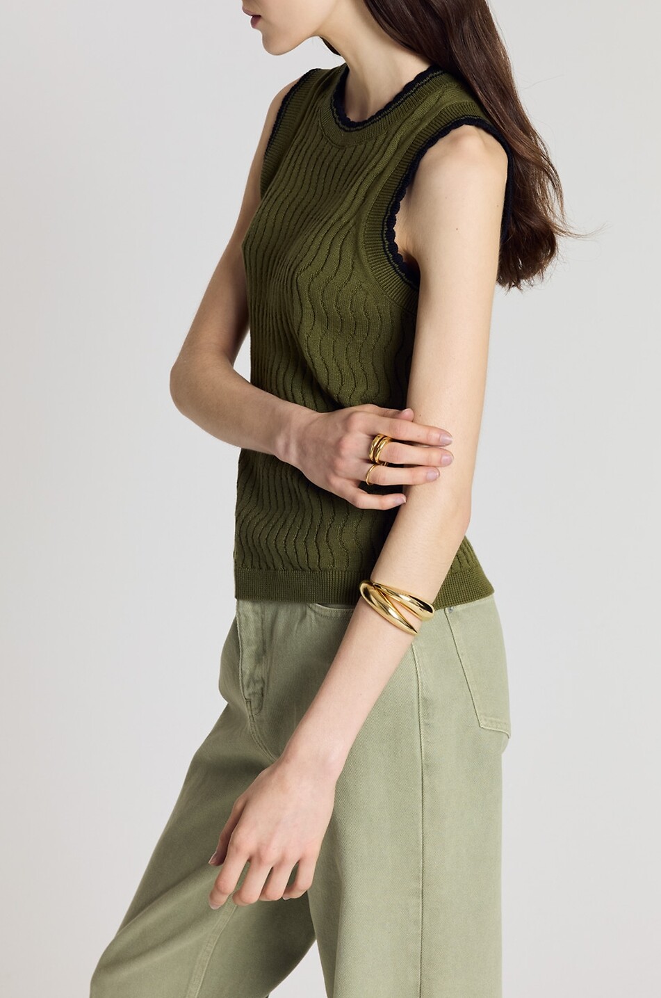 BALZAC PARIS Top sans manches en maille de coton bio ondulée Kahny Femme VERT 7