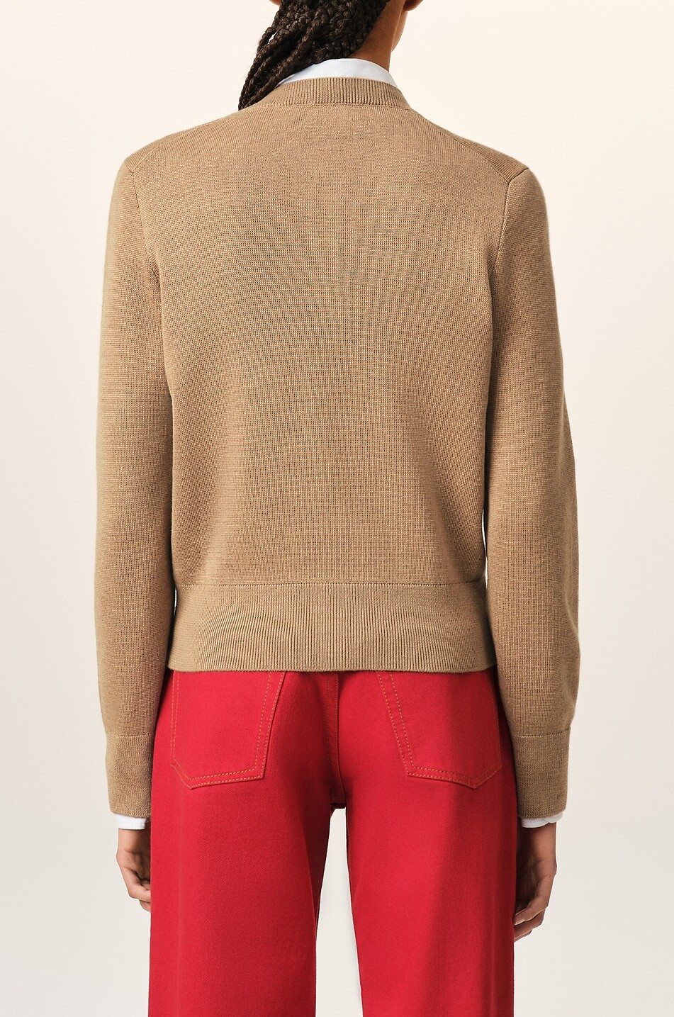 AMI Cardigan ajusté boutonné à col rond en laine Ami de Coeur Femme CAMEL 3