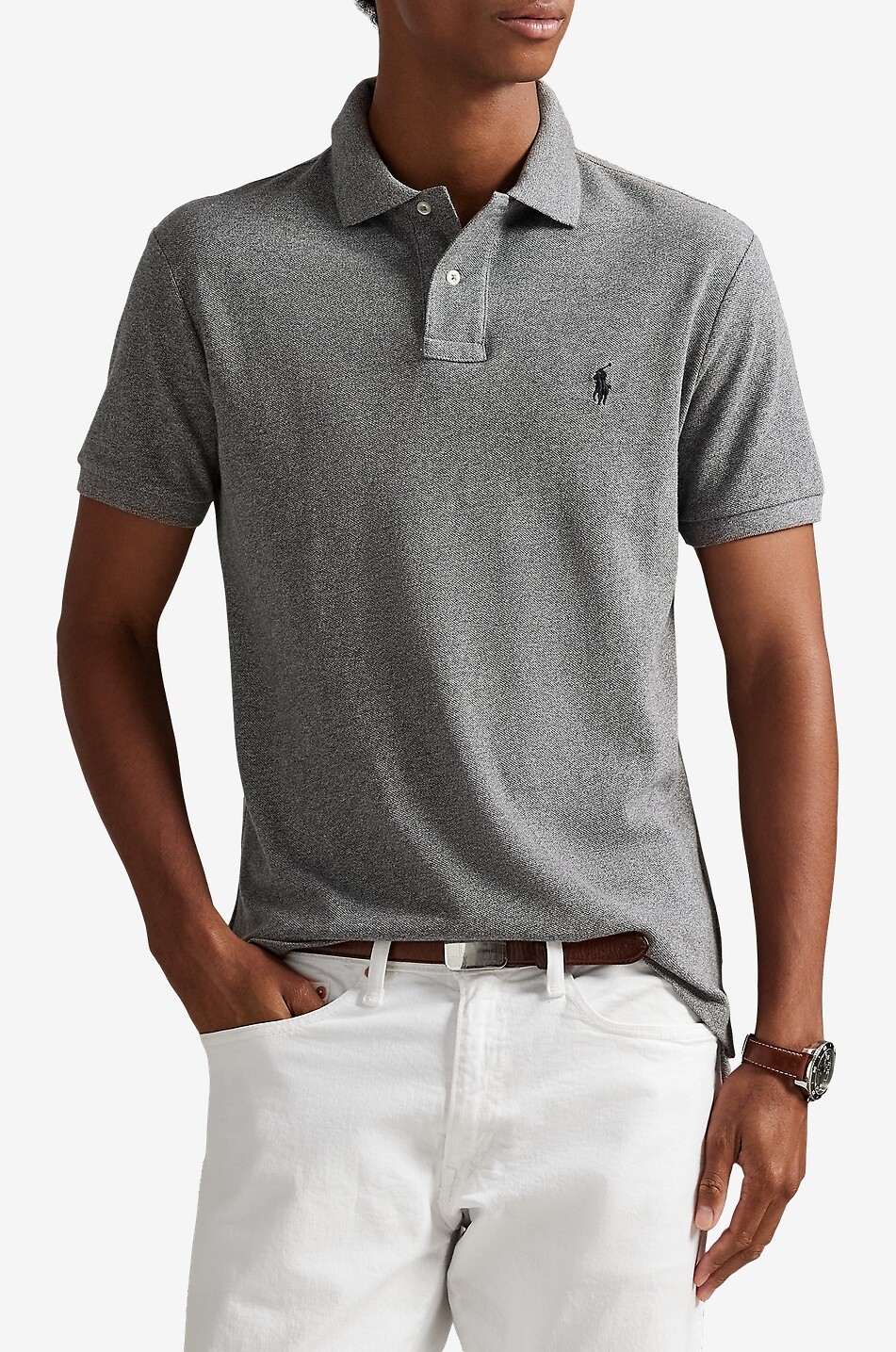POLO RALPH LAUREN Pony Custom Slim Fit short-sleeved cotton piqué polo shirt Men GREY 2