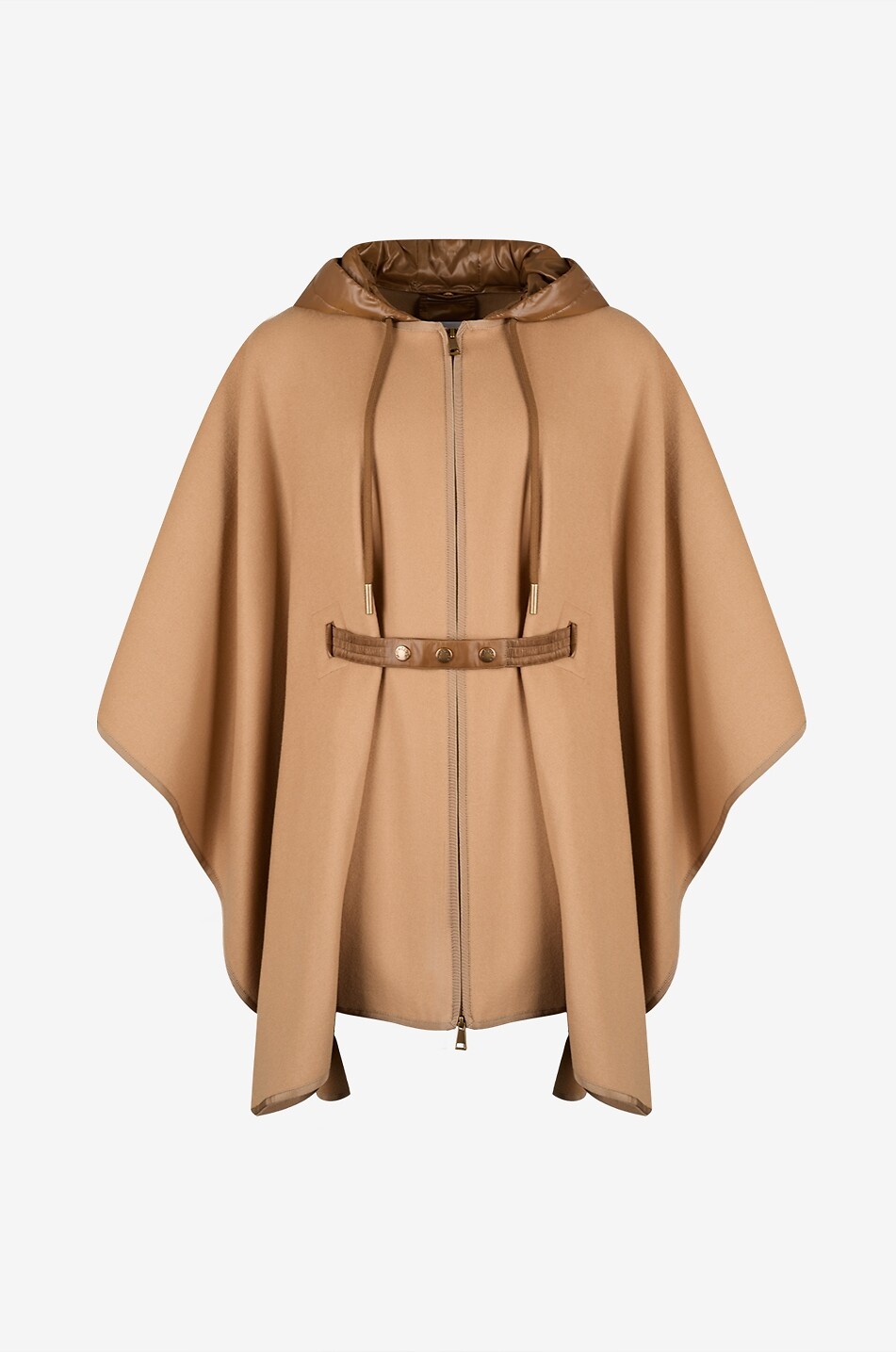 MONCLER Cape en laine vierge à capuche en nylon Femme BEIGE 1