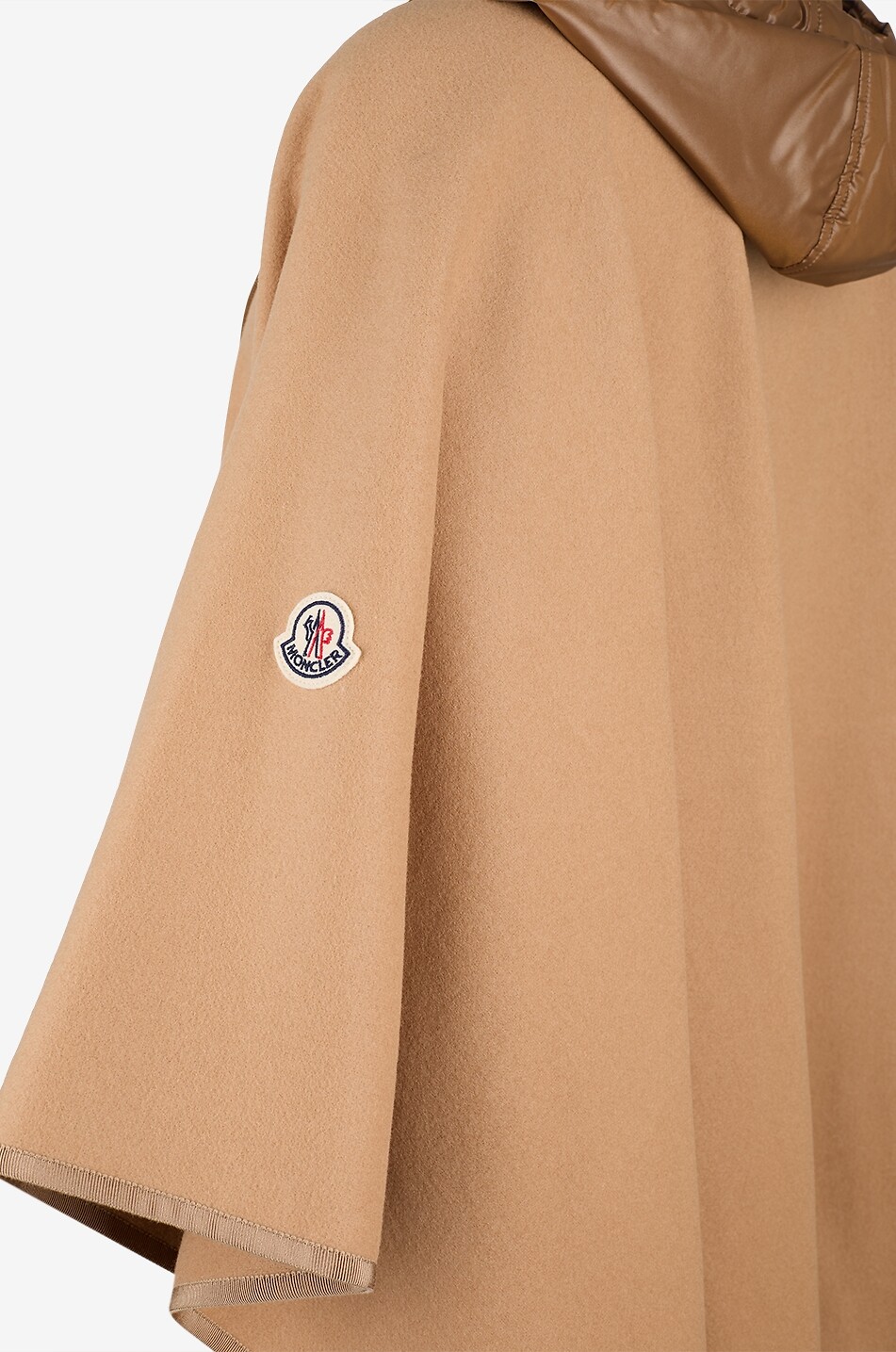 MONCLER Cape en laine vierge à capuche en nylon Femme BEIGE 3
