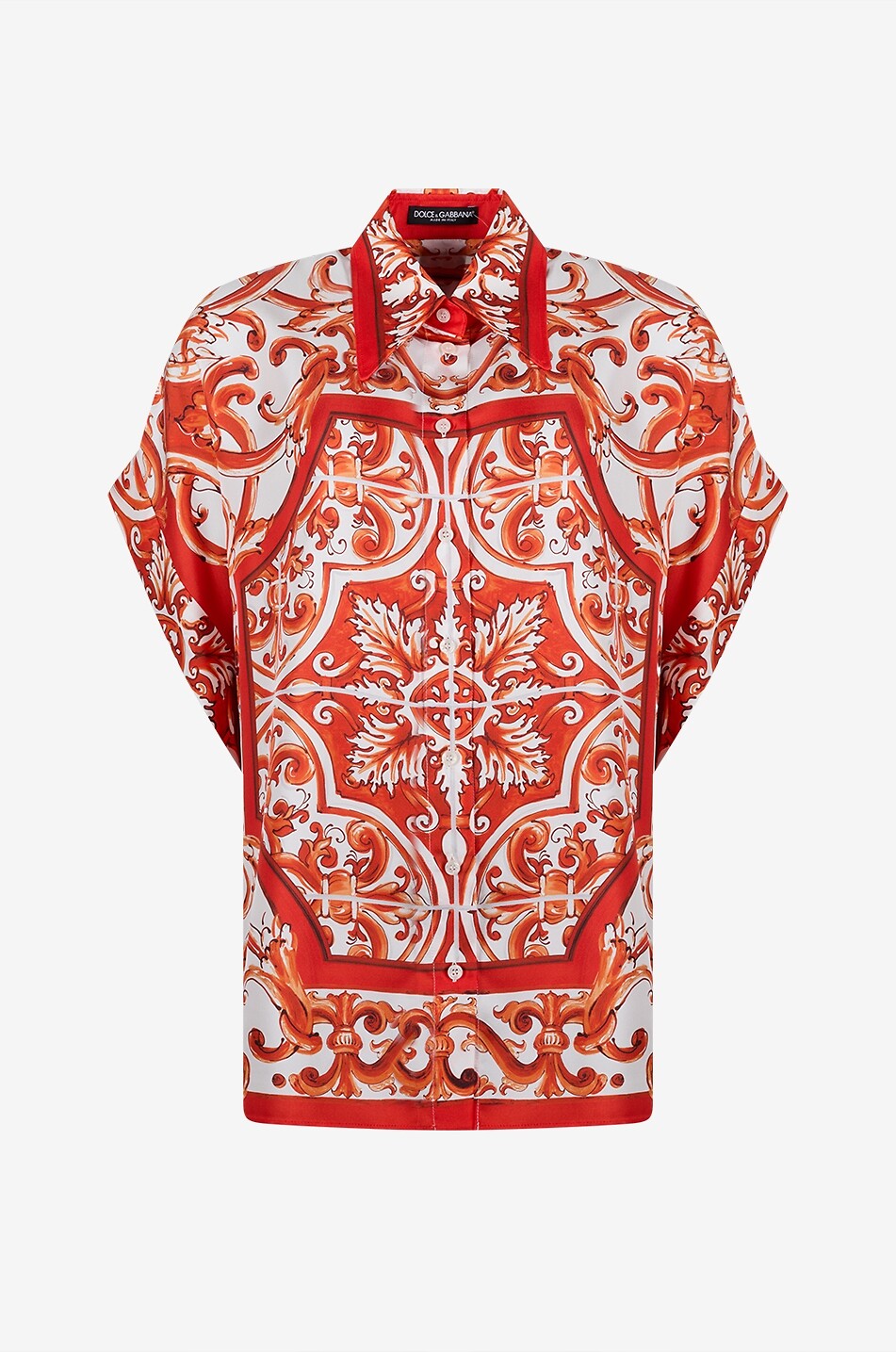 Maiolica printed silk sleeveless oversized shirt