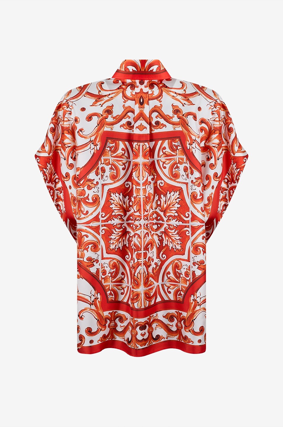 DOLCE & GABBANA Maiolica printed silk sleeveless oversized shirt Women ORANGE 2