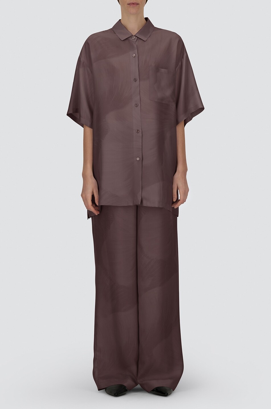 HERNO Oversize-Kurzarmhemd aus geblümter Seide Resort Damen BRAUN 2