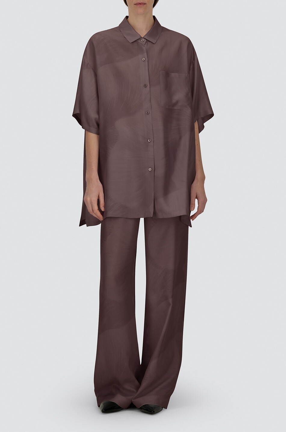 HERNO Oversize-Kurzarmhemd aus geblümter Seide Resort Damen BRAUN 5