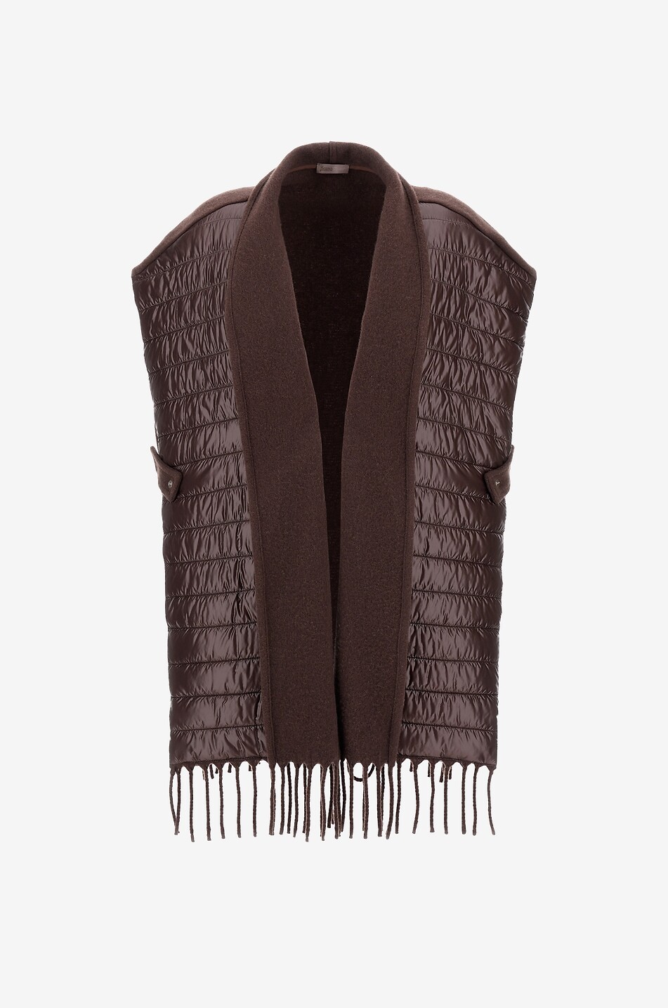 HERNO Gilet matelassé à franges et col châle en laine et cachemire Resort Femme MARRON 1