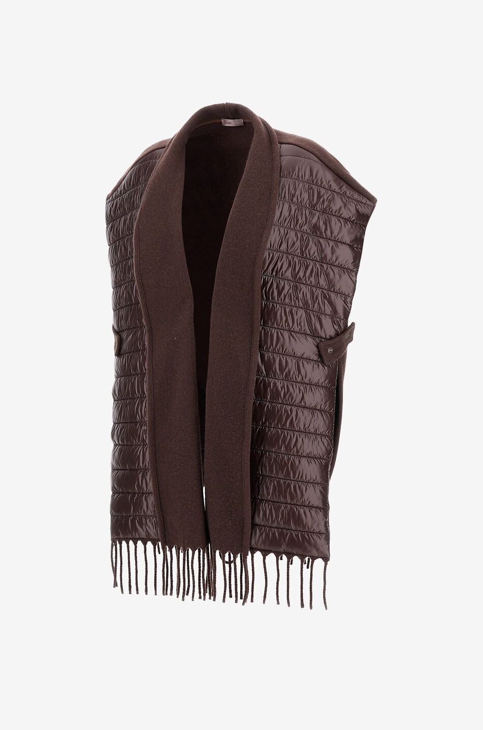 HERNO Gilet matelassé à franges et col châle en laine et cachemire Resort Femme MARRON 3