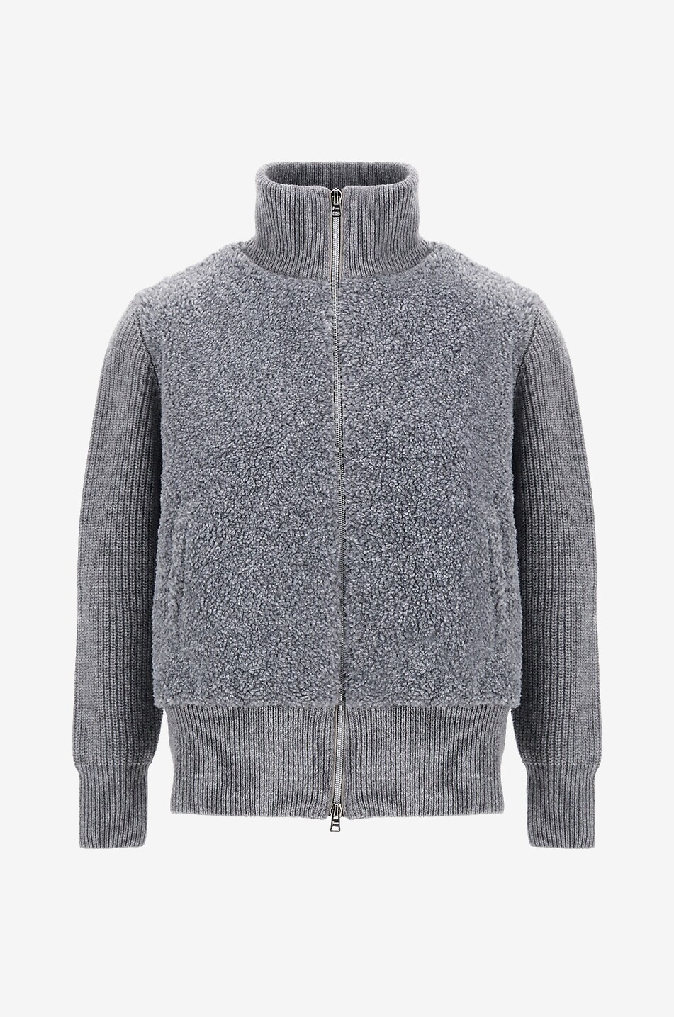 HERNO Cardigan à col montant zippé en laine bouclée Resort Femme GRIS CLAIR 1