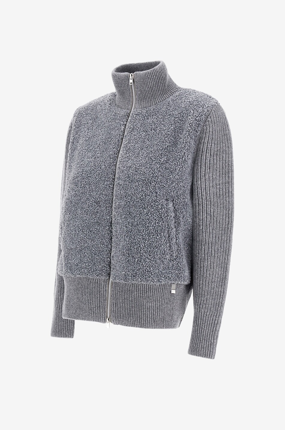 HERNO Cardigan à col montant zippé en laine bouclée Resort Femme GRIS CLAIR 3