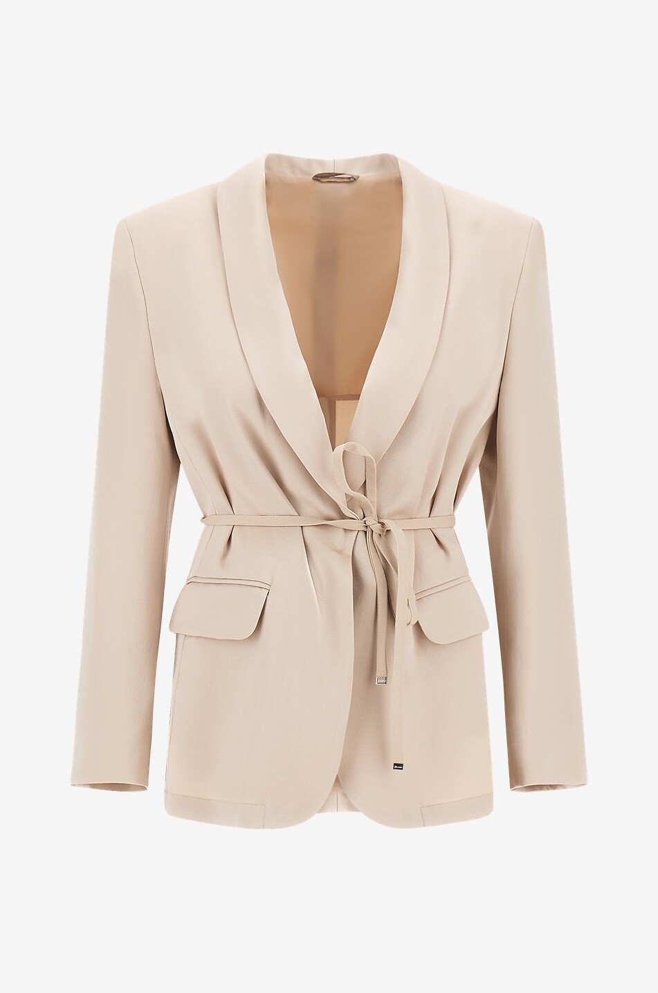 HERNO Blazer aus Envers-Satin mit Schalkragen und Bindegürtel Resort Damen Hellbeige 1