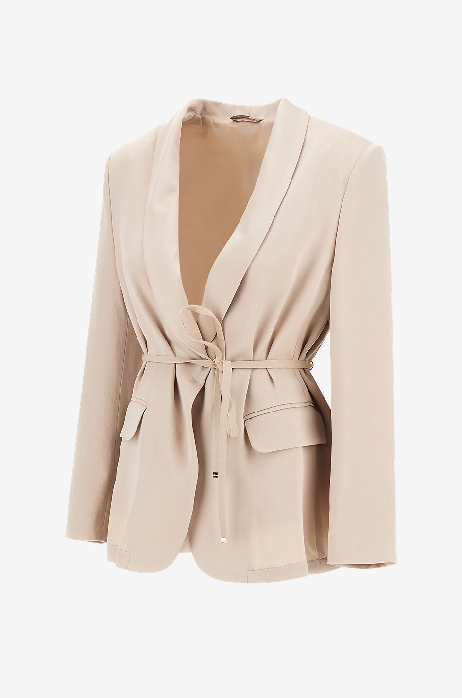 HERNO Blazer aus Envers-Satin mit Schalkragen und Bindegürtel Resort Damen Hellbeige 3