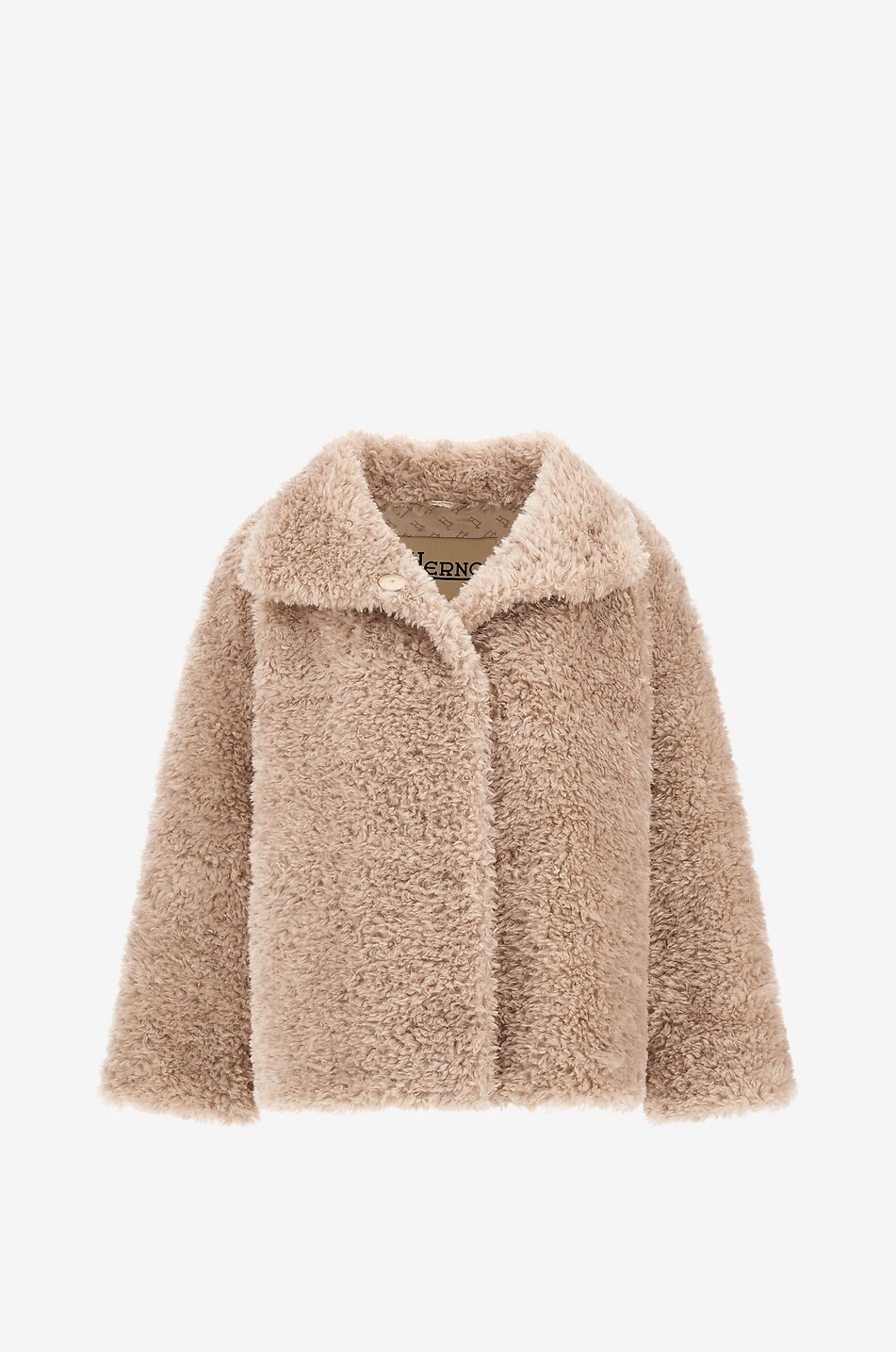 Kurze lockige Kunstpelzjacke mit breitem Kragen
