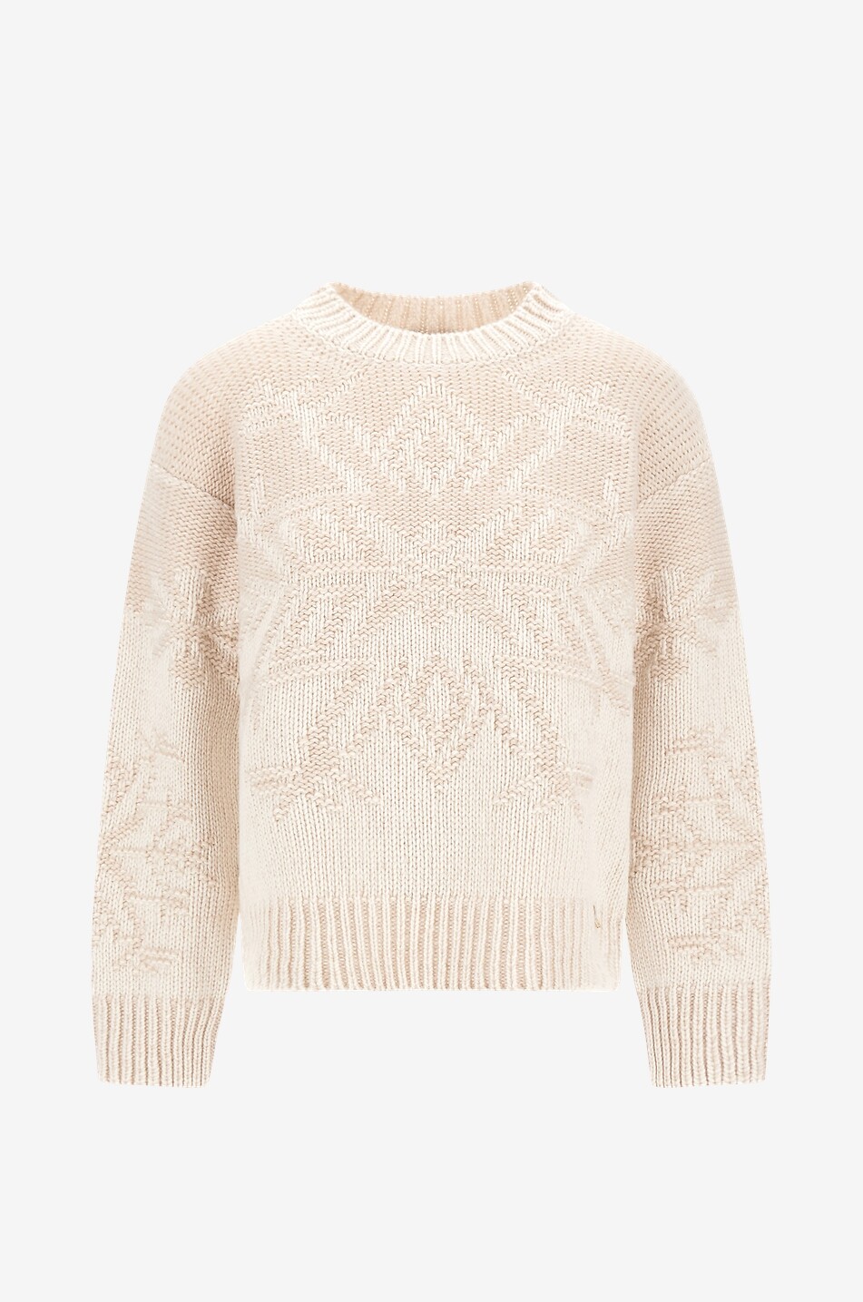 Pull jacquard en laine et cachemire à col rond