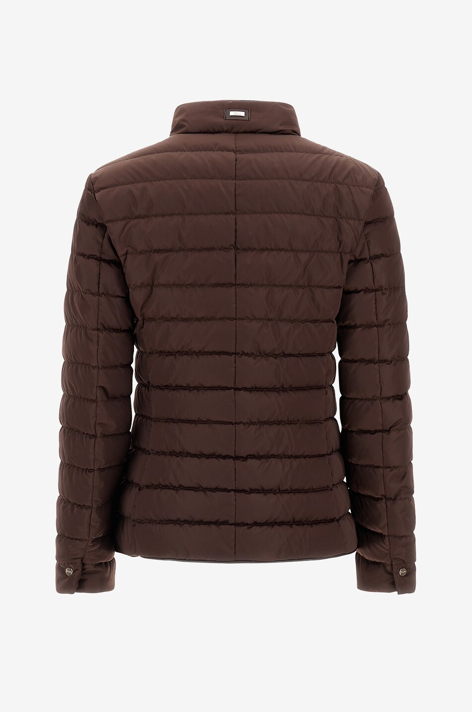 HERNO Lightweight fitted down jacket with leather piping and Mandarin collar Women DARK BROWN 2