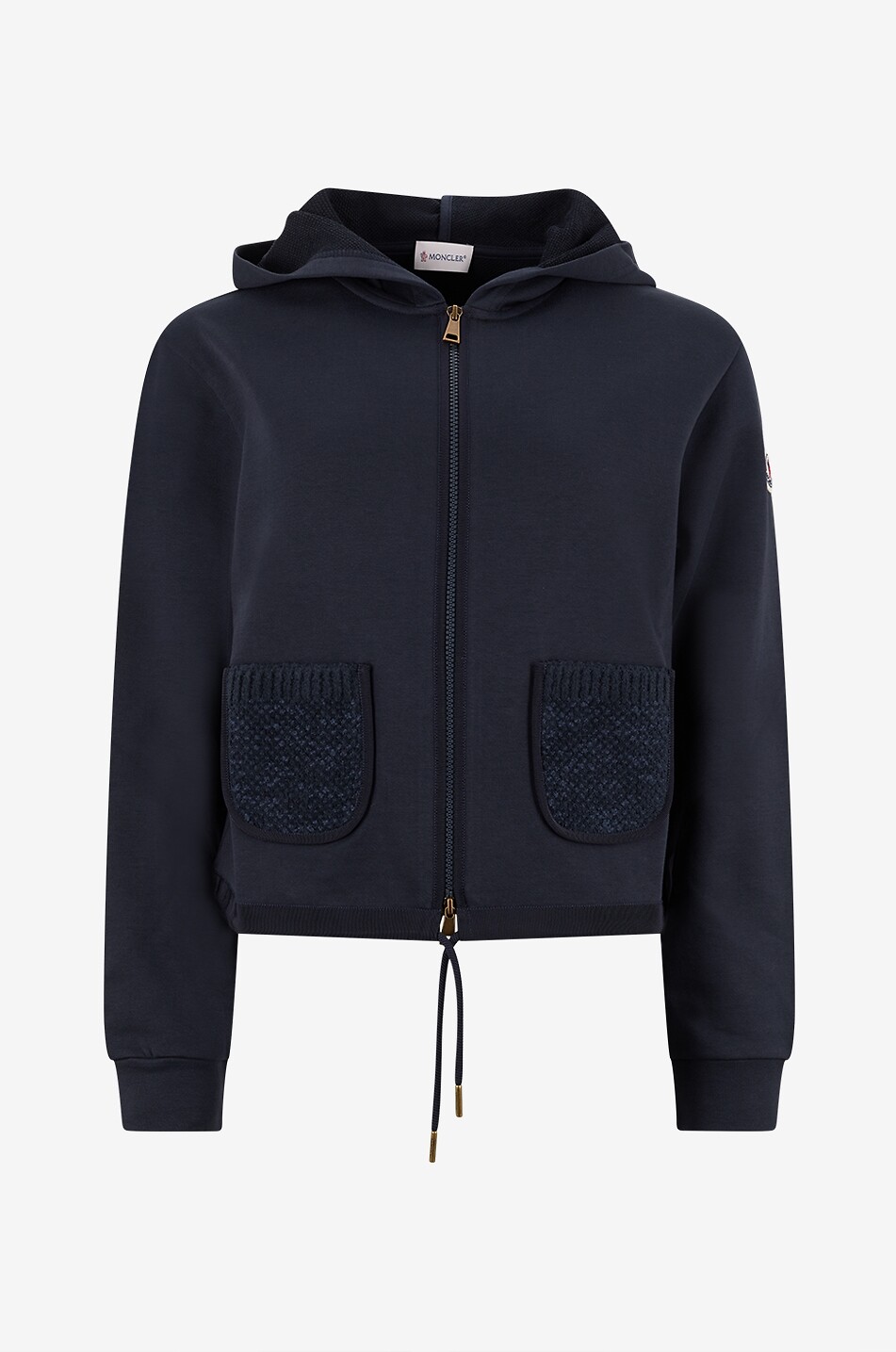 Boxy hooded full-zip sweatshirt with knit detailing