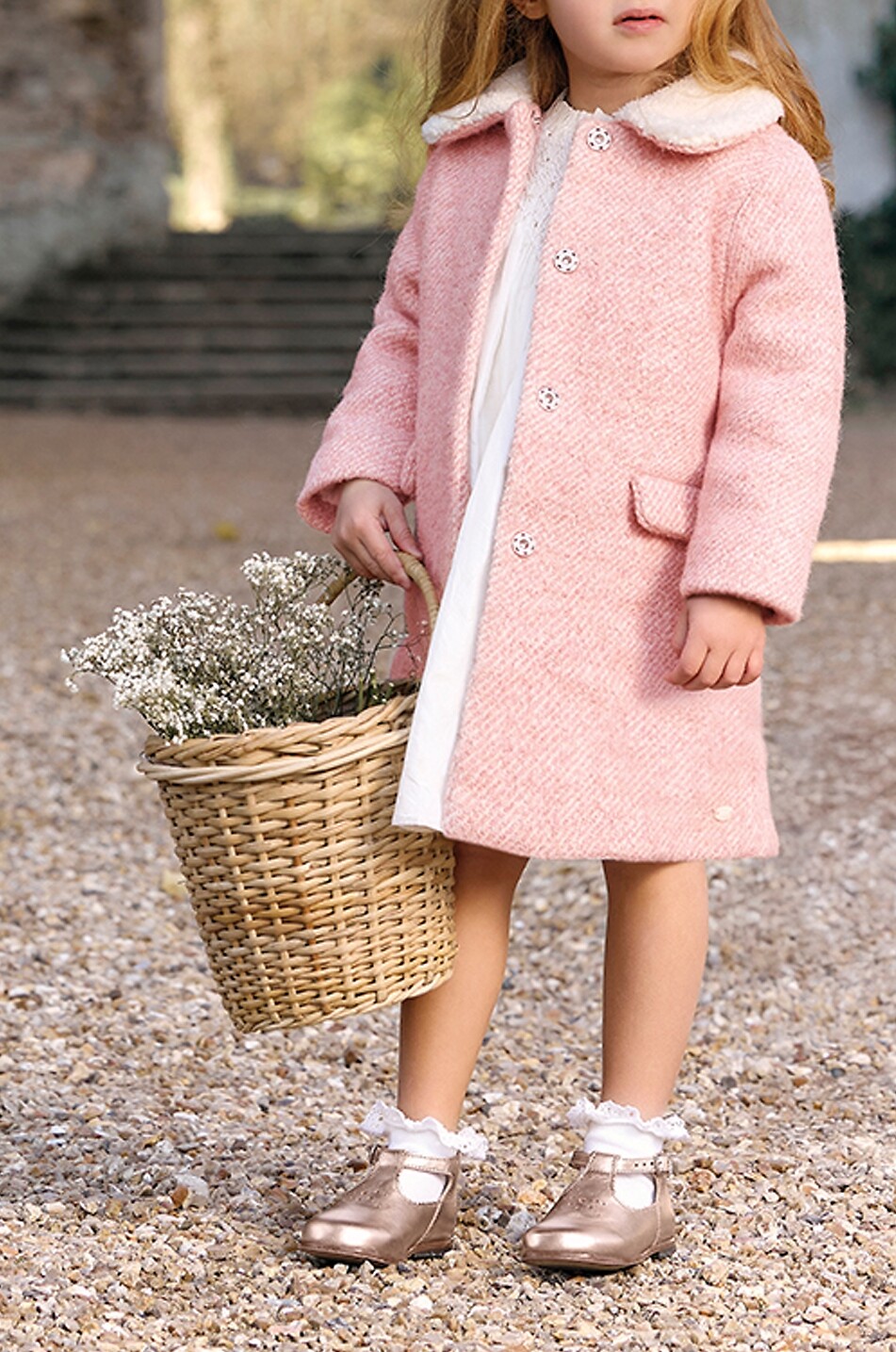 TARTINE ET CHOCOLAT A-förmiger Wollmix-Baby-Mantel mit Kragen in Shearling-Optik Baby HELLROSA 3