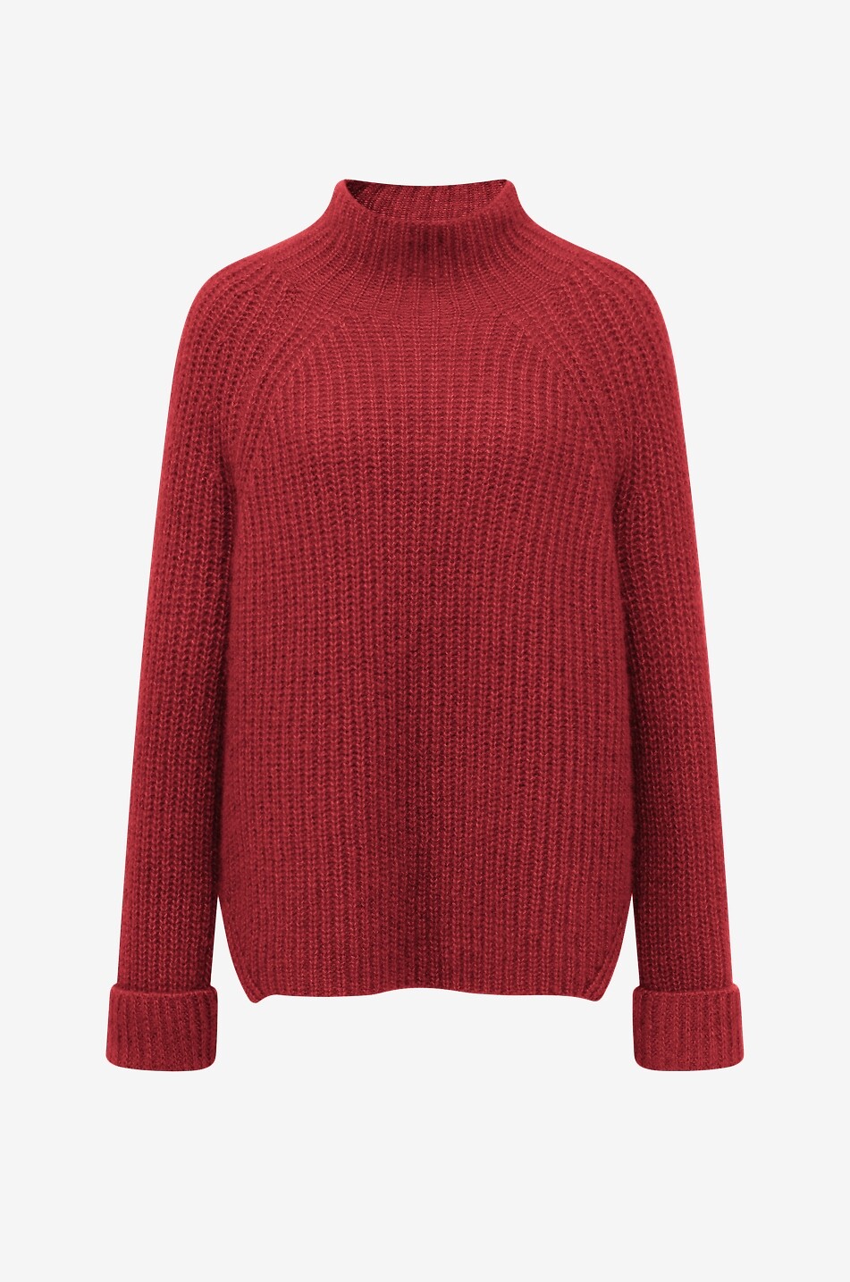 LU REN Pull côtelé ample à col montant en cachemire et soie Yuna Femme ROUGE FONCÉ 1