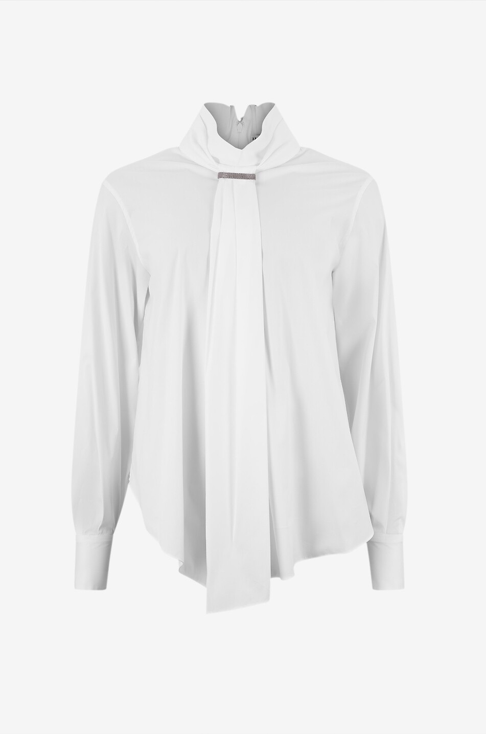 BRUNELLO CUCINELLI Langarm-Baumwollhemd mit drapiertem Stehkragen Monile Damen WEISS 1