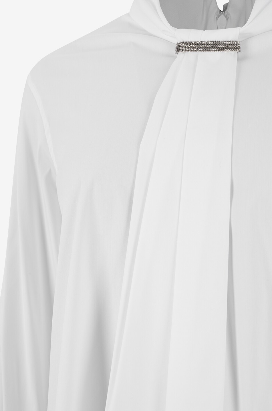 BRUNELLO CUCINELLI Langarm-Baumwollhemd mit drapiertem Stehkragen Monile Damen WEISS 3