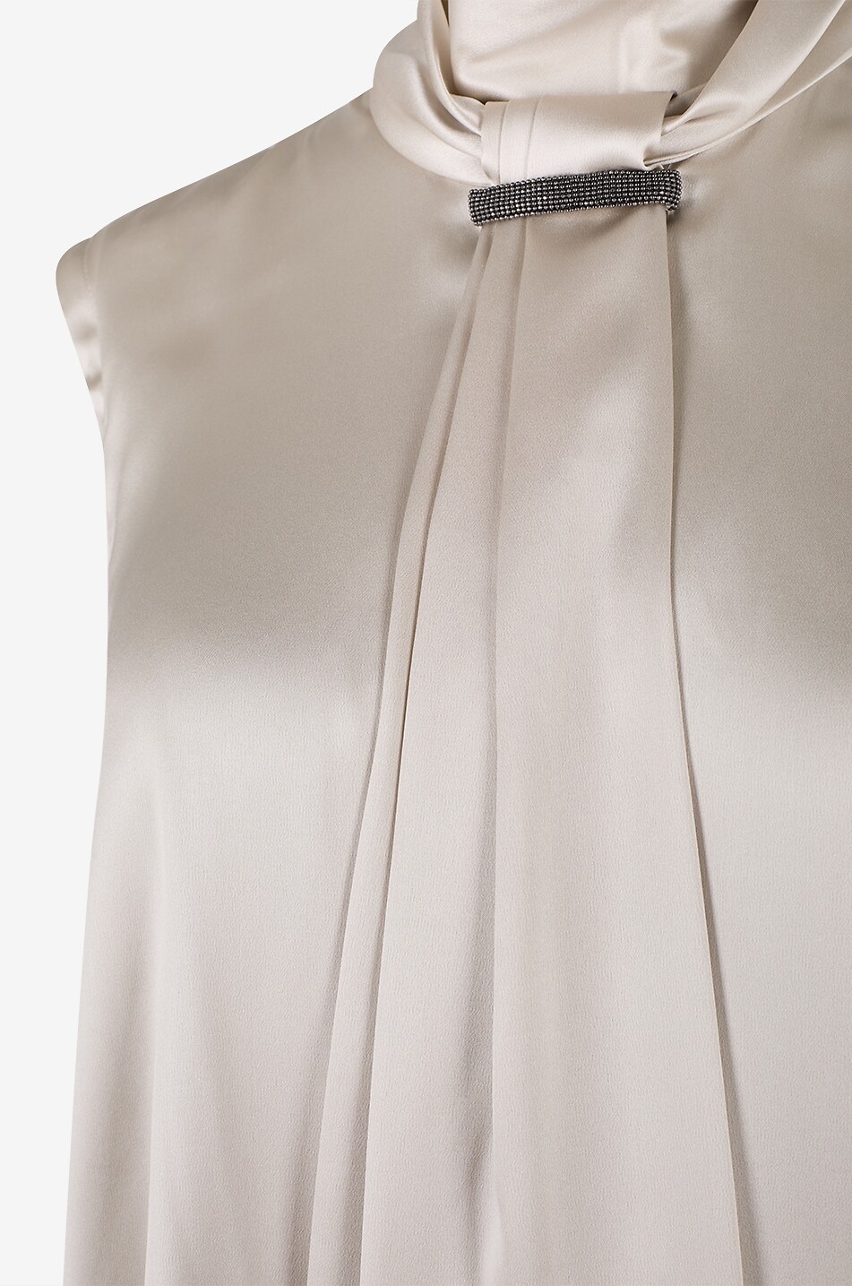 BRUNELLO CUCINELLI Ärmellose Seidenbluse mit drapiertem Stehkragen Monile Damen BEIGE 3