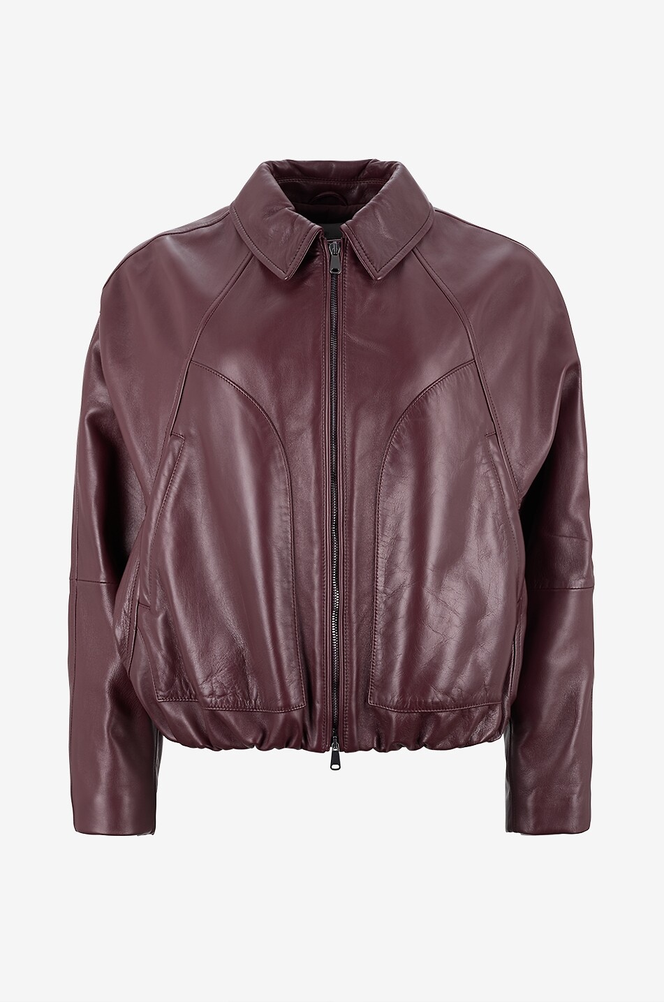Blouson raccourci en cuir nappa à manches raglan