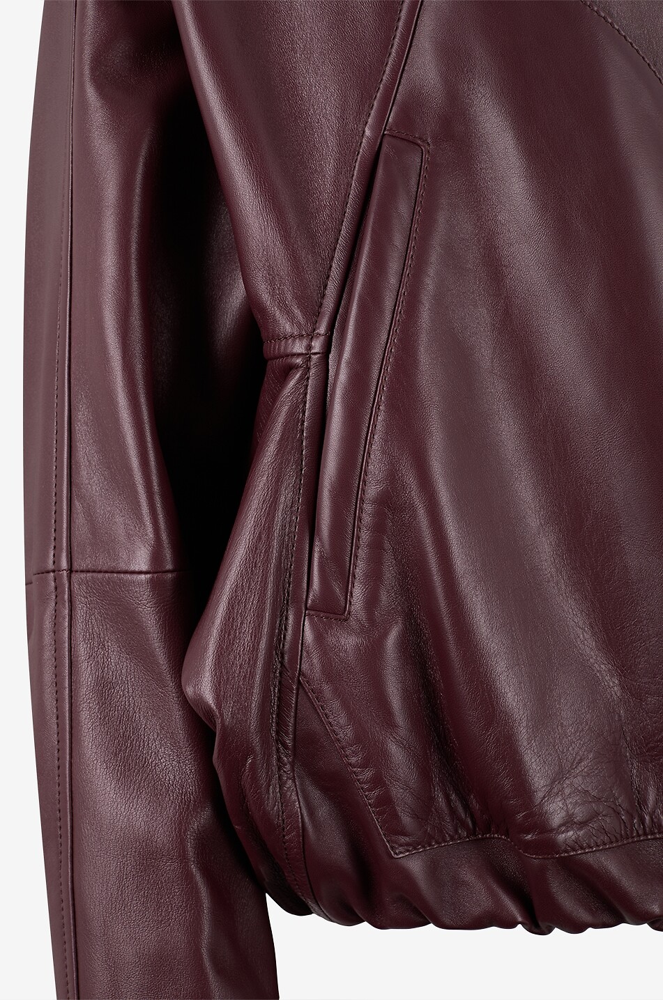 BRUNELLO CUCINELLI Blouson raccourci en cuir nappa à manches raglan Femme ROUGE FONCÉ 3
