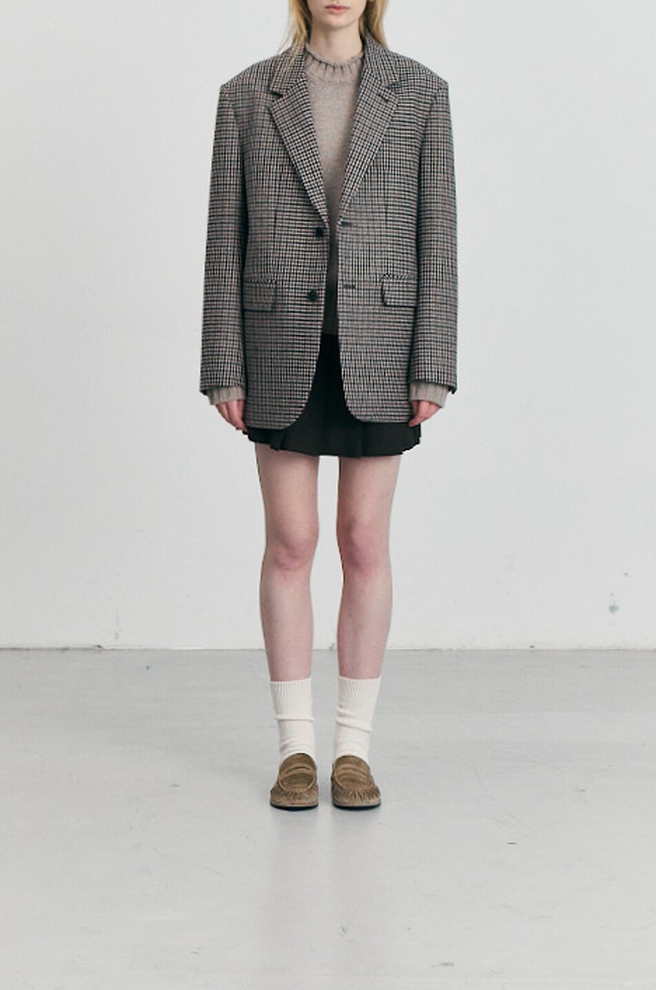 DUNST Unixex oversized checked single-breasted wool blend blazer Women [akeneo-beigefonce] 3