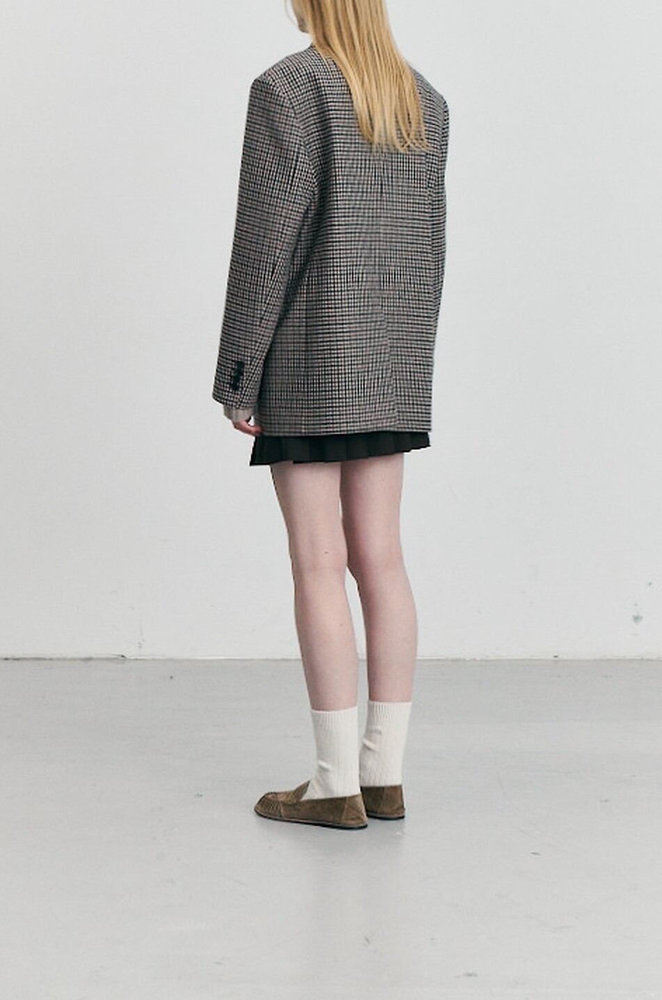 DUNST Unixex oversized checked single-breasted wool blend blazer Women [akeneo-beigefonce] 4