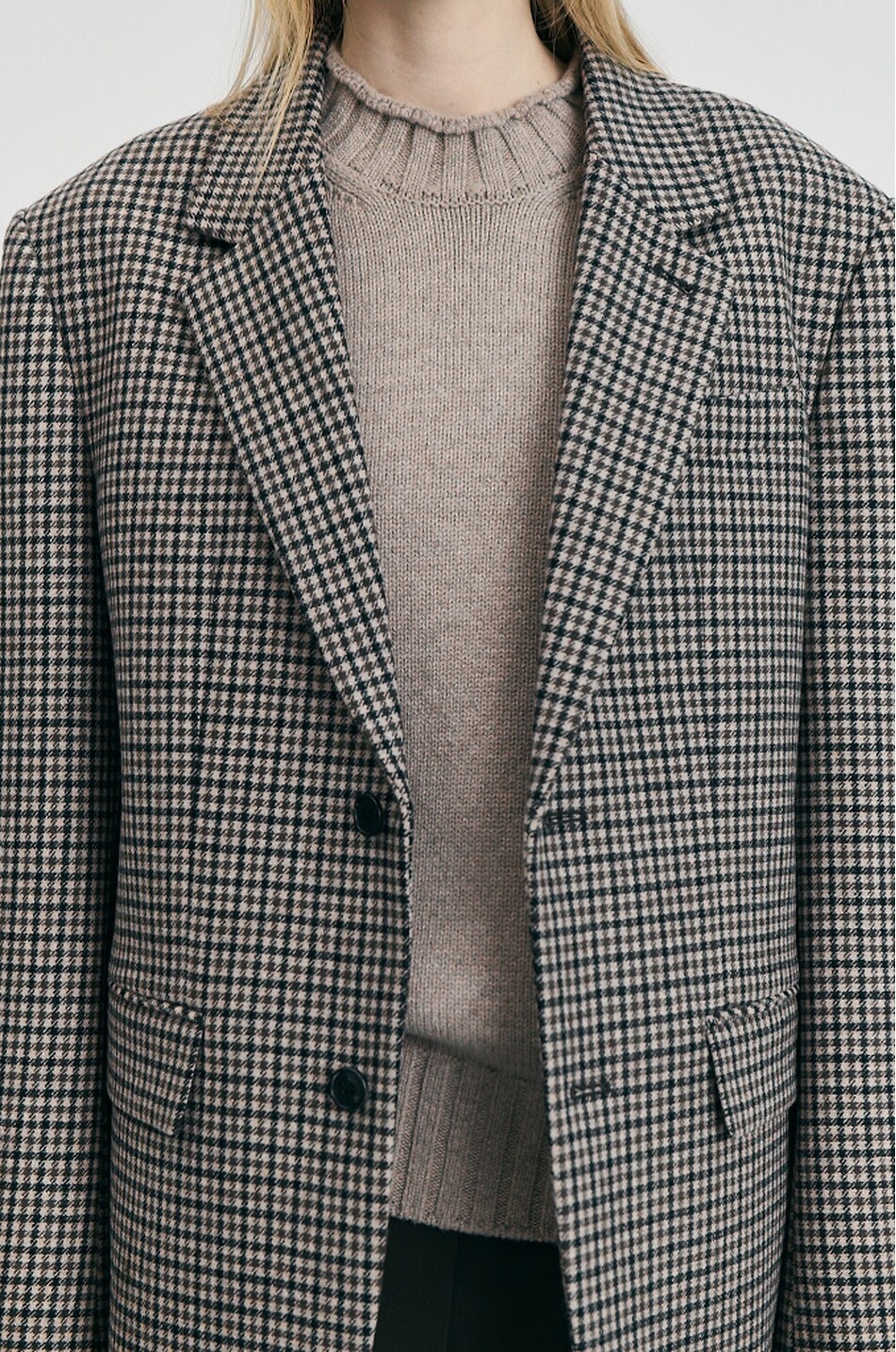 DUNST Unixex oversized checked single-breasted wool blend blazer Women [akeneo-beigefonce] 7