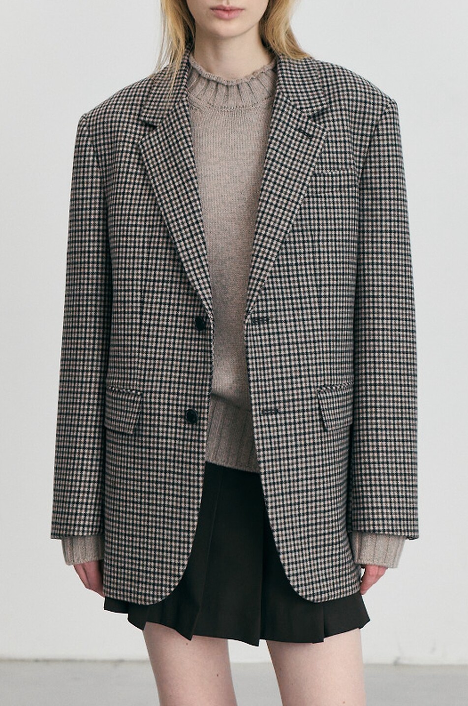 DUNST Unixex oversized checked single-breasted wool blend blazer Women [akeneo-beigefonce] 8