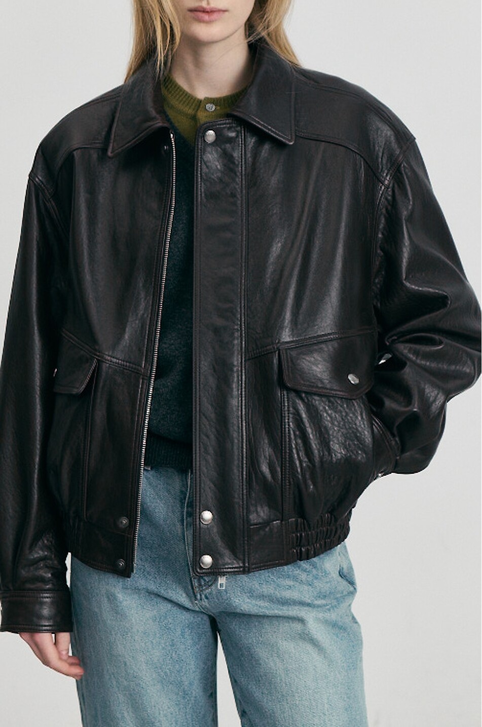 DUNST Oversized aged lambskin leather blouson Women BROWN 5