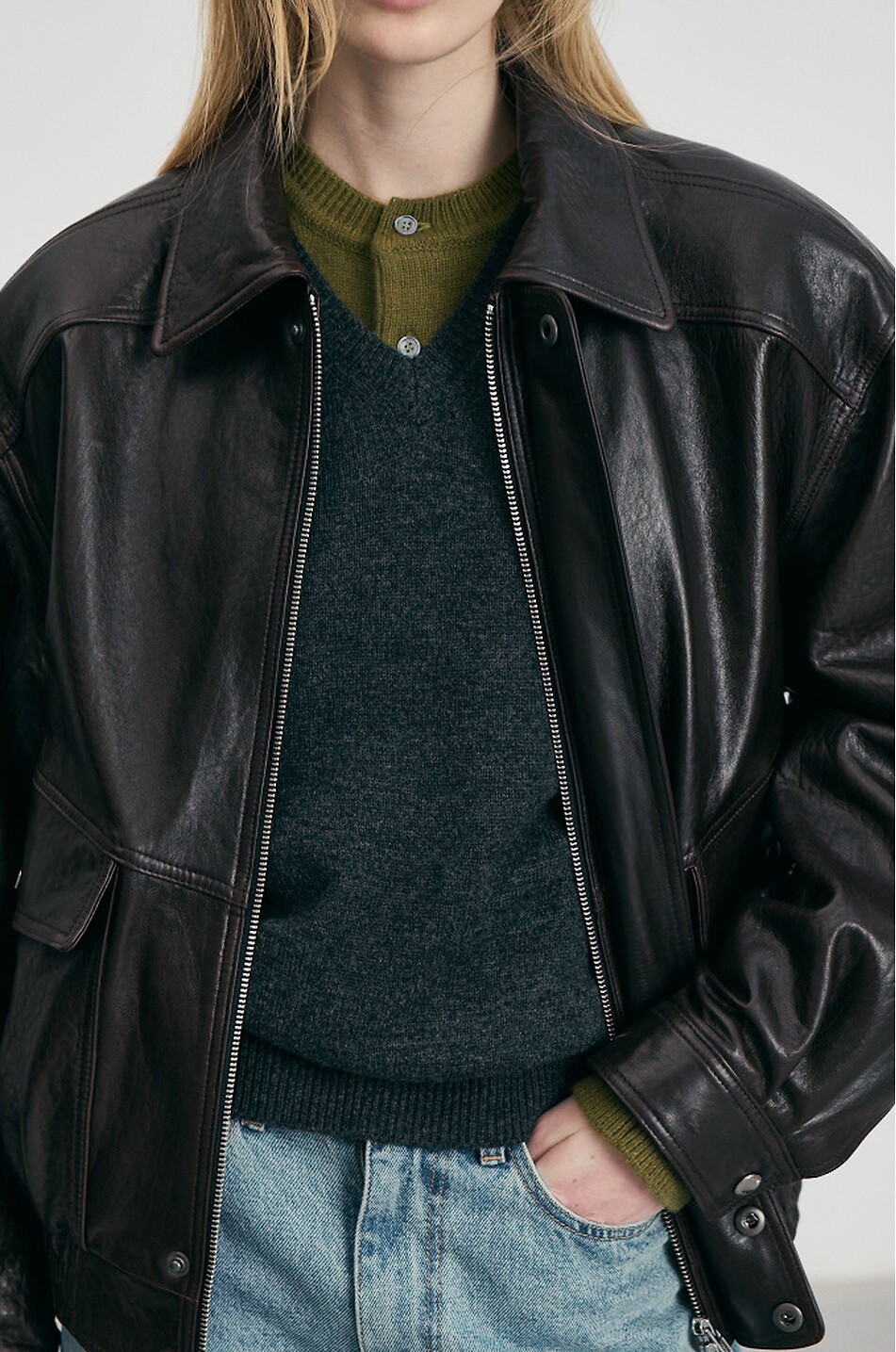 DUNST Oversized aged lambskin leather blouson Women BROWN 7