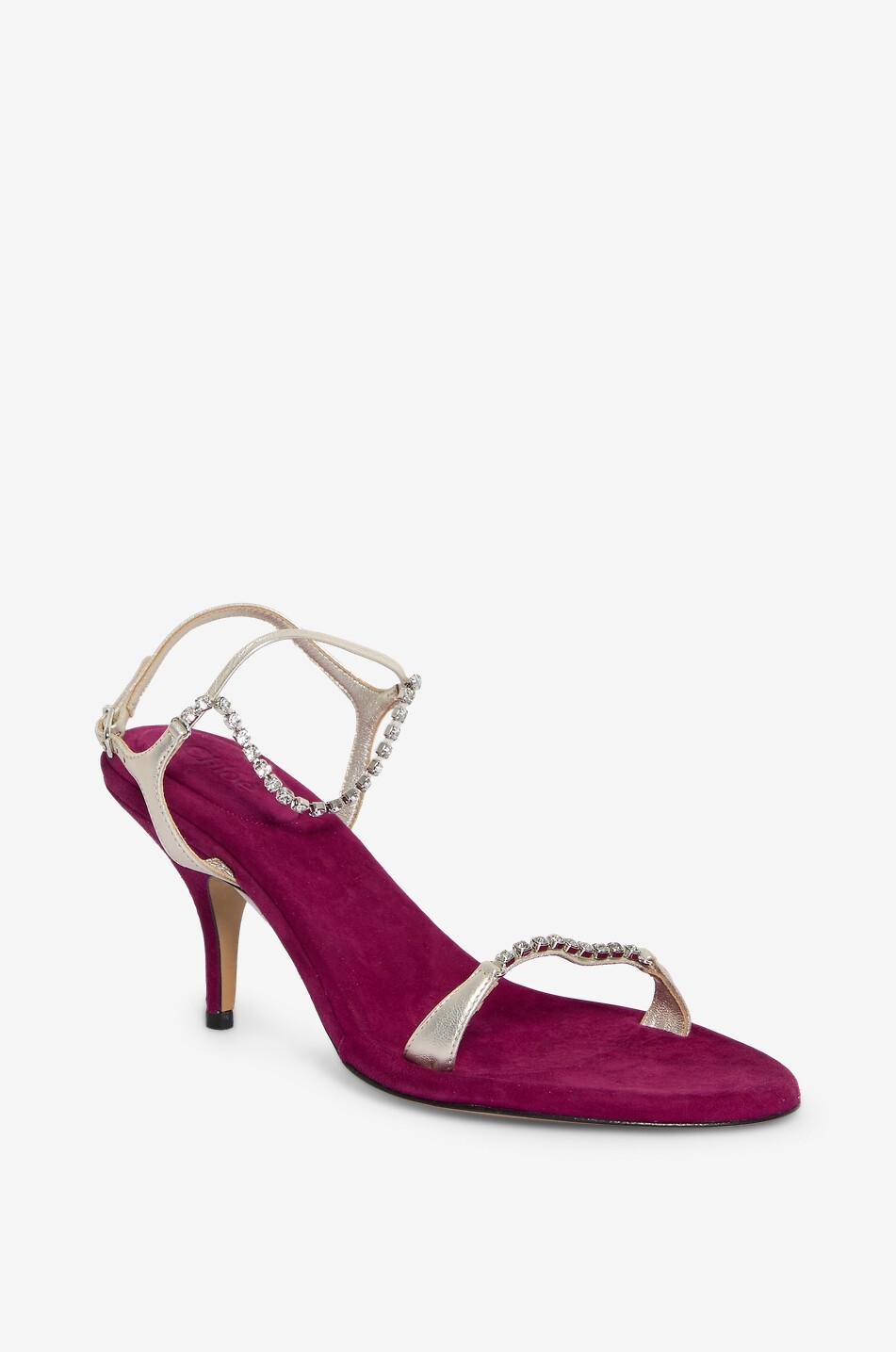 Kristallbesetzte Absatz-Sandalen aus Metallic-Leder und Samt Zia 80