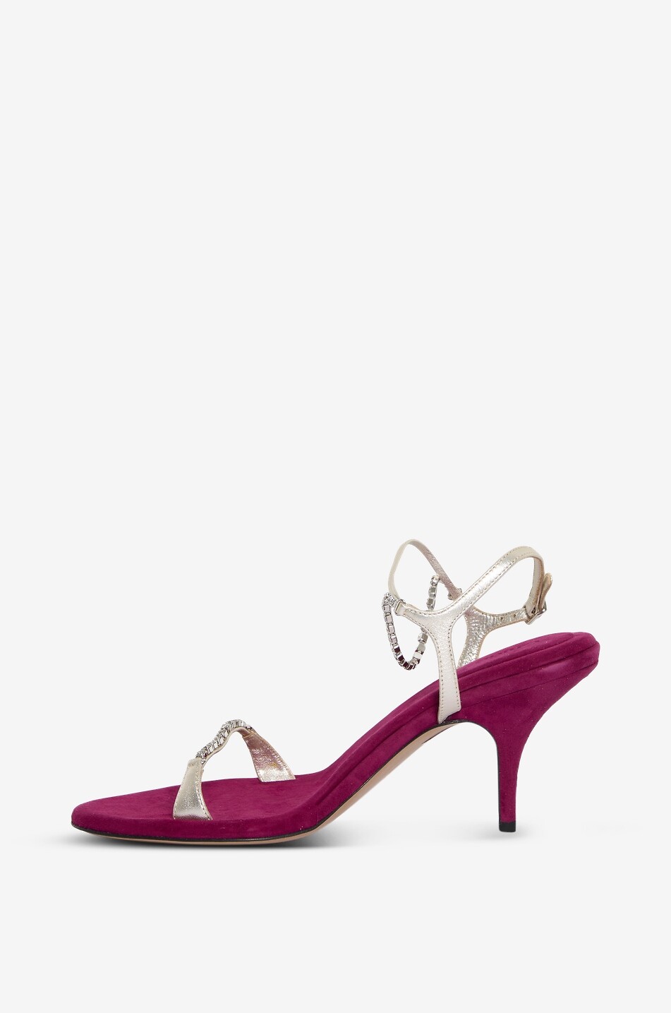 CHLOE Kristallbesetzte Absatz-Sandalen aus Metallic-Leder und Samt Zia 80 Damen DUNKELROSA 3