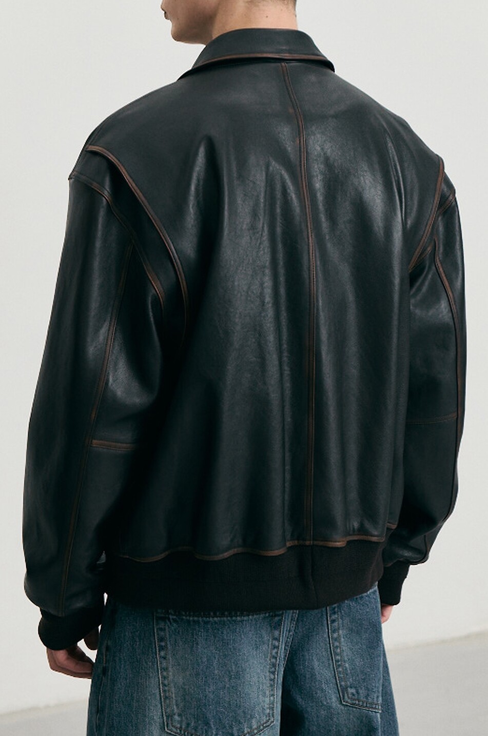 DUNST Blouson en cuir d'agneau vieilli à col montant Homme MARRON 6