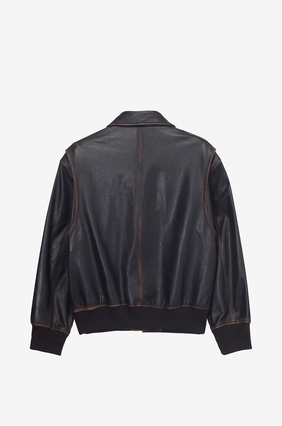 DUNST Blouson en cuir d'agneau vieilli à col montant Homme MARRON 2