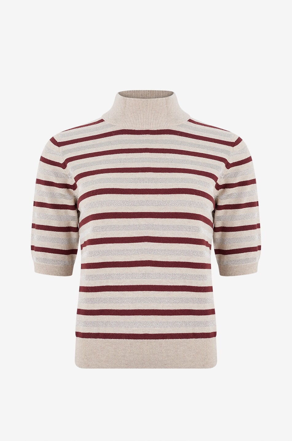 BRUNELLO CUCINELLI Sparkling Stripes short-sleeved funnel-neck cashmere blend jumper Women MULTI COLOURED 1