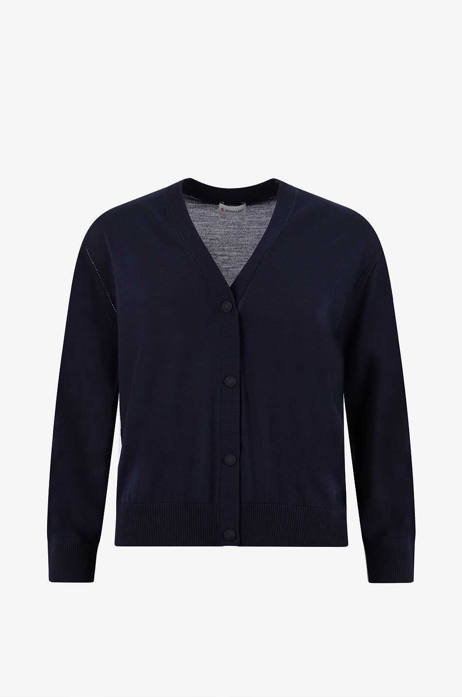MONCLER Cardigan fin boutonné à col V en laine vierge Femme BLEU 1