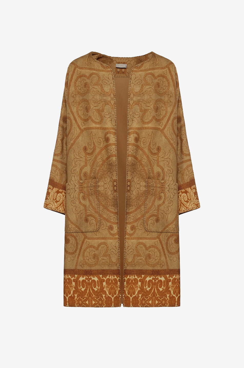 Pancake long printed wool kimono
