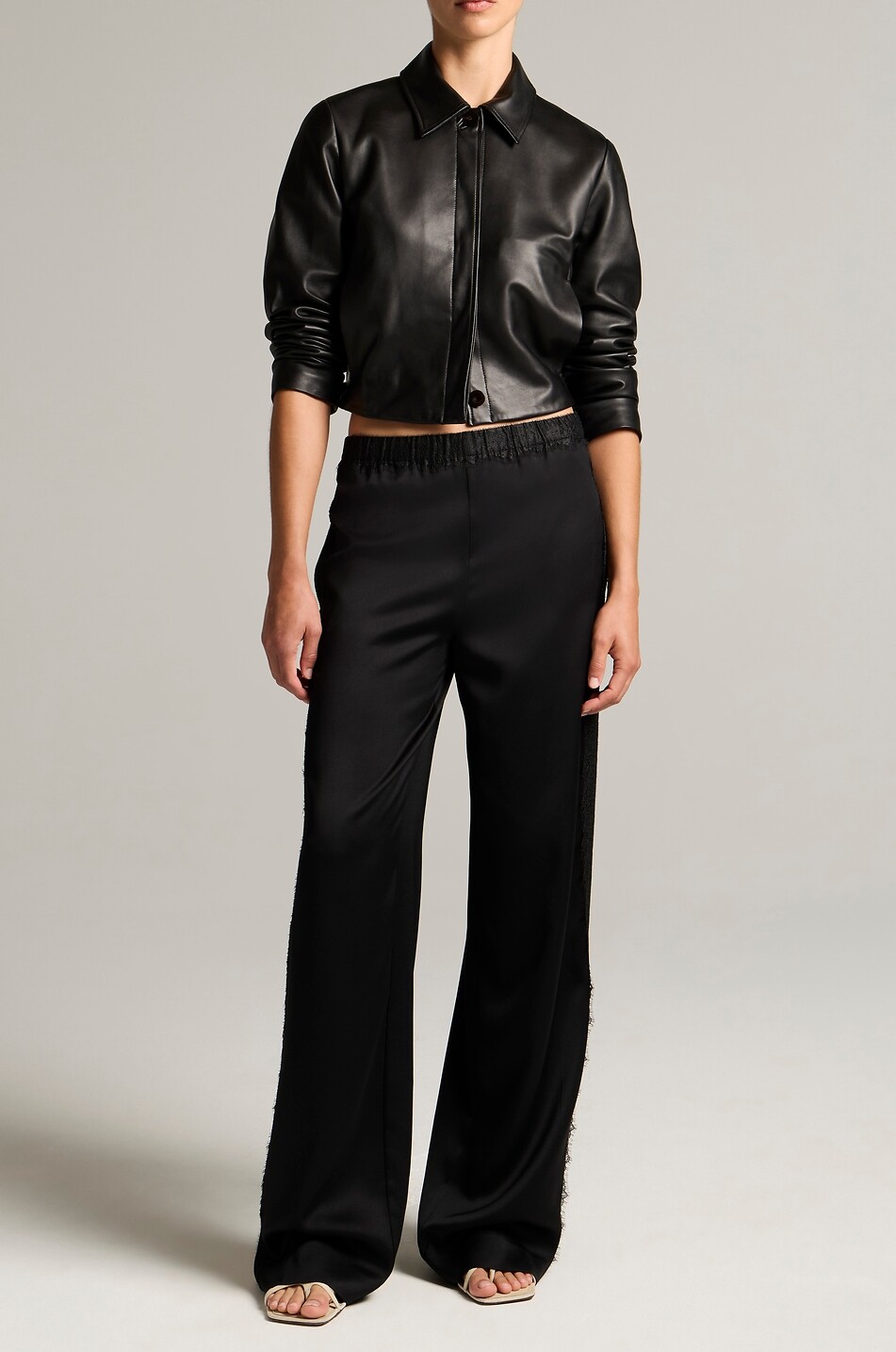 VINCE Lace-trim wide-leg mid-rise trousers Women BLACK 2