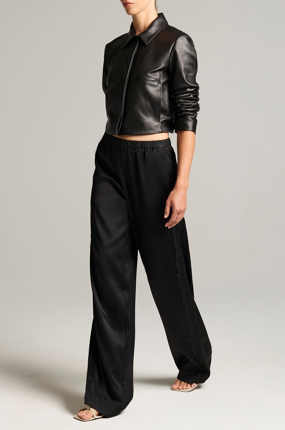 VINCE Lace-trim wide-leg mid-rise trousers Women BLACK 5