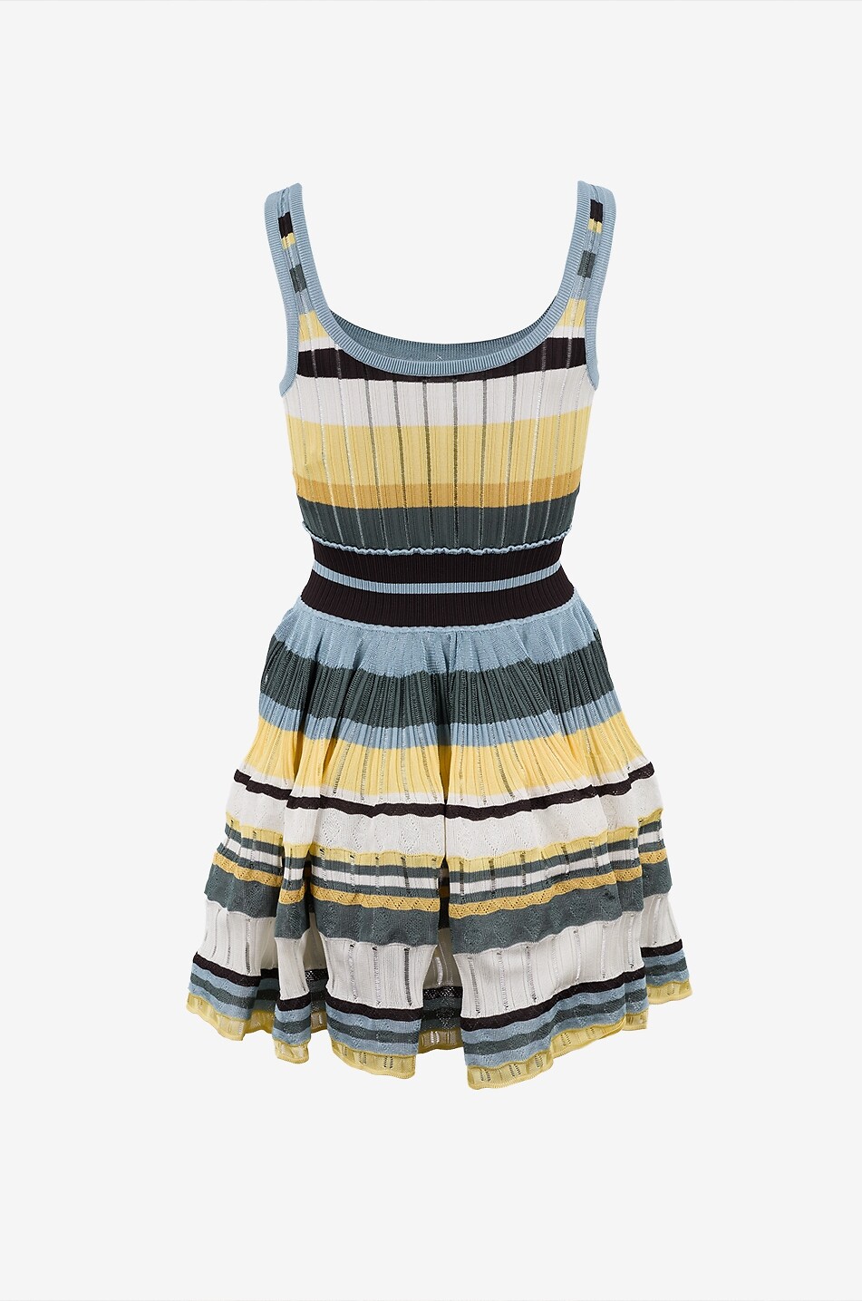 ALAÏA Mini robe rayée à bretelles en maille Crinoline Femme JAUNE 2