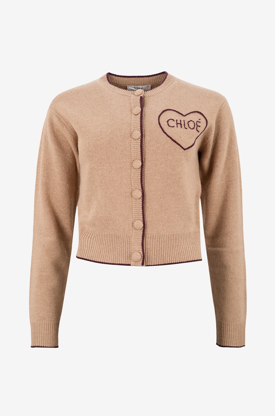 CHLOE Cardigan mit Rundhalsausschnitt aus Wolle und Kaschmir Chloé Heart Damen KAMELFARBEN 1