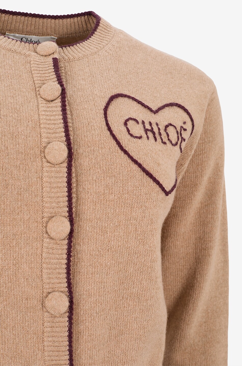 CHLOE Cardigan mit Rundhalsausschnitt aus Wolle und Kaschmir Chloé Heart Damen KAMELFARBEN 3